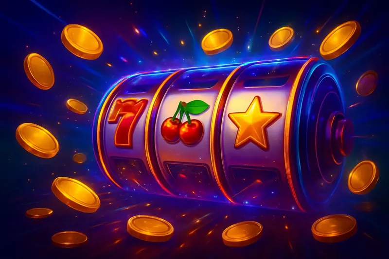 Explosive Slot Reels Colorful spinning slot machine reels with coins, sparkles, and neon glow